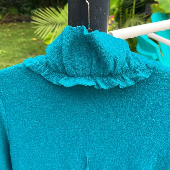 Luii teal wool cardigan jacket Anthropologie anthro large l ruffles - Picture 15 of 17